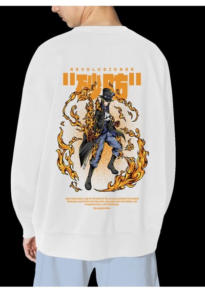 Unisex Beyaz Sabo Baskılı Hoodie Oversize Kapşonsuz Sweatshirt Beyaz