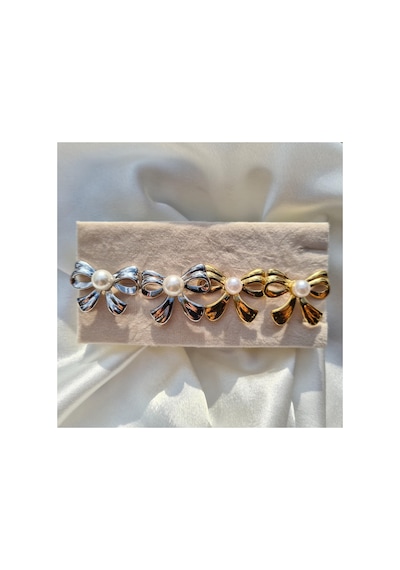 Luxe Pearl Bow Küpe Altın