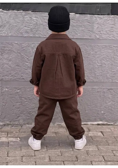 Toikids Erkek Çocuk Gabardin Gömlek Yaka Ceketli Jogger Pantolonlu 2'li Takım Kahverengi Toikids Erkek Çocuk Gabardin Gömlek Yaka Ceketli Jogger Pantolonlu 2'li Takım Kahverengi