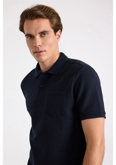 Süvari Lacivert Regular Düz Baskısız Pike Düğmeli Polo Yaka Tişört Sts1014000002-m09
