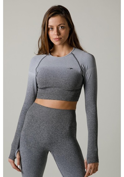Maraton Sportswear Slimfit Kadın Bisiklet Yaka Uzun Kol Basic Siyah Crop Top 816020 SIYAH Siyah