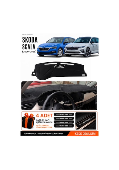 Skoda Scala 2020-2026 Uyumlu Torpido Koruma, Torpido Örtüsü, Torpido Kılıfı - Siyah