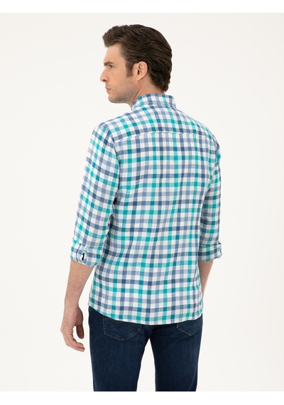Cacharel Turkuaz Regular Fit %100 Keten Gömlek Yeşil