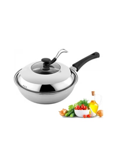 Pişirme Wok Paslanmaz Çelik Pişirme Tavası Wok Derin Kızartma Tavası Tencere Mutfak Tenceresi 34cm 32cm Çok Renkli