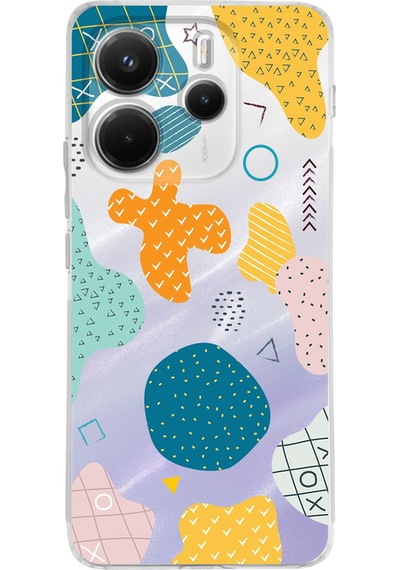 Xiaomi Redmi Note 14 4g İle Uyumlu Geometrik Şekiller Baskılı Kamera Korumalı Şeffaf Kılıf Şeffaf
