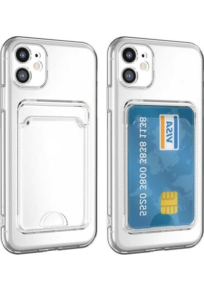 Apple Uyumlu iPhone 11 Kılıf Kartlıklı Şeffaf Silikon Kapak Renksiz