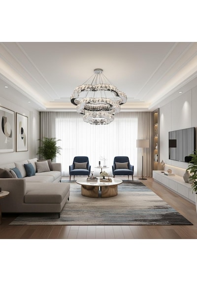 Castra Kristal Taşlı Ledli Krom Avize
