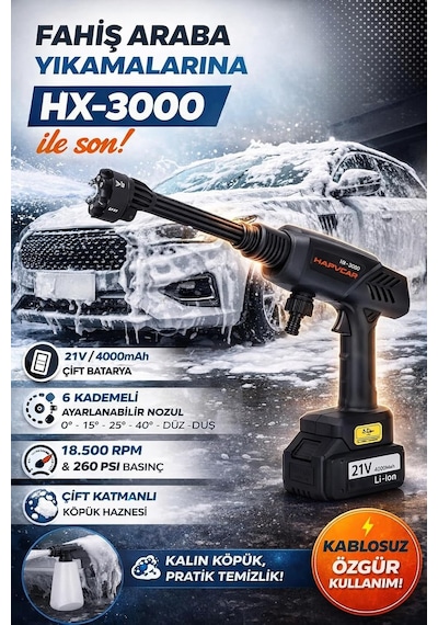 21v 4000mah Li-ion Kablosuz Yıkama Tabancası Siyah