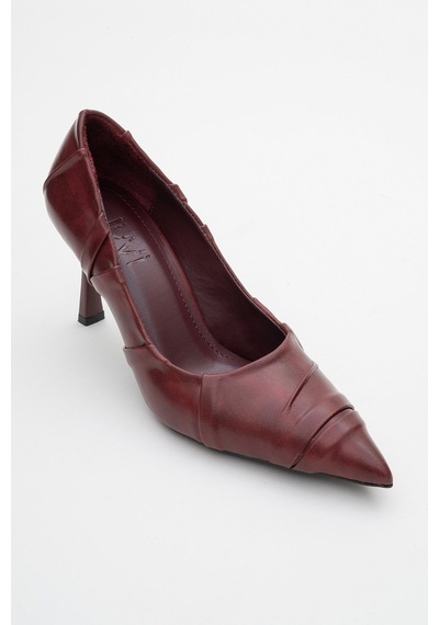 Luvishoes Luvi Shoes Anly Bordo Cilt Kadın İnce Topuklu Ayakkabı Bordo