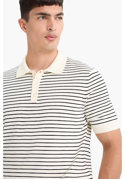 Defacto Standart Fit Polo Yaka Çizgili Triko Kısa Kollu Tişört F2729ax25aubk27 Siyah