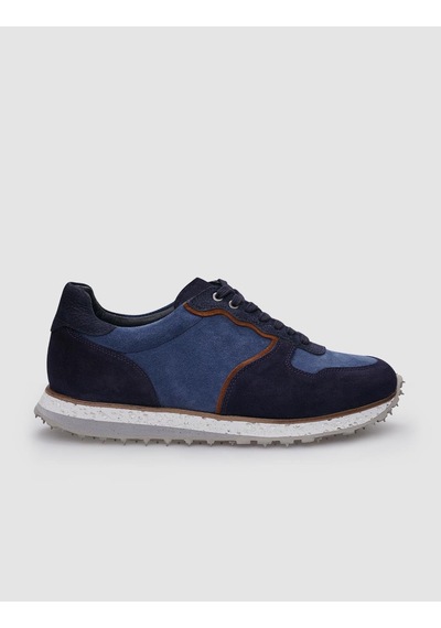 %100 Hakiki Deri Lacivert Süet Bağcıklı Erkek Sneaker-lacivert Lacivert