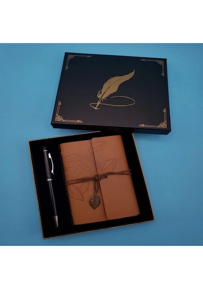 Taba Deri Defter Ve Kalem Set Çok Renkli
