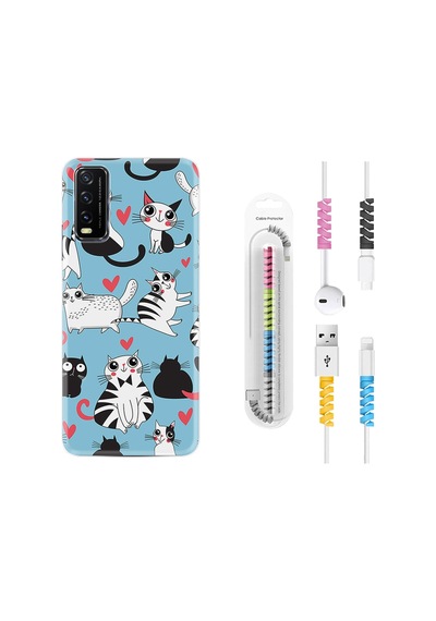 Vivo Y11S Kılıf Kablo Koruyuculu Kedicikler 1772