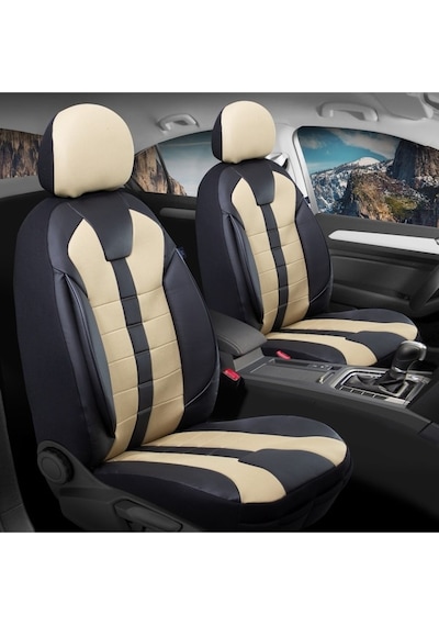 Mazda 121 Uyumlu Oto Koltuk Kılıfı Deri, Kumaş Vista Bej Siyah