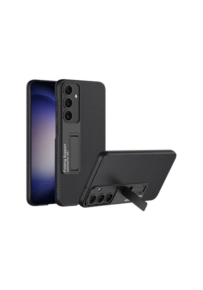 Galaxy Uyumlu S24 Kılıf Kılıf Karbonfiber Suni Deri Görünümlü Kıpta Standlı Kapak