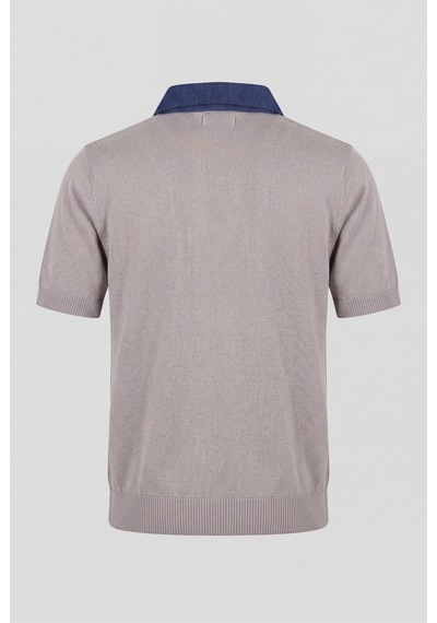 Maison Velora Kadın Gri Denim Garnili Polo Yaka Triko Bluz Gri 885126193 Gri