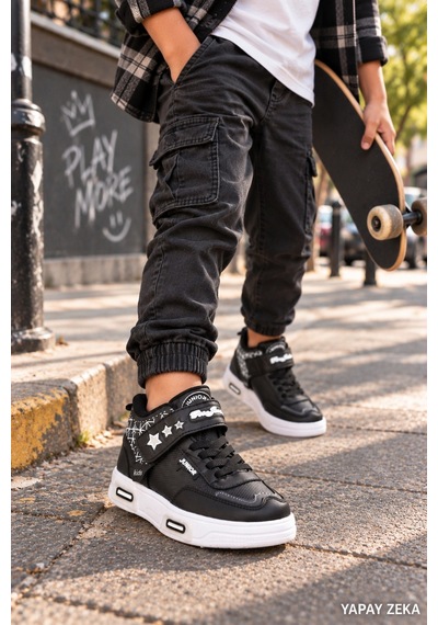 Mini Bonito Unisex Çocuk Sneaker Işıklı Tabanlı Günlük Spor Ayakkabı 26-30 Numara Arası Işıklı Siyah
