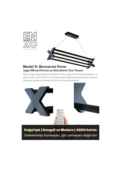 Model X: Benzersiz Form Füme Lineer Sarkıt Avize - Yukarı & Aşağı Işık Doğal Işık