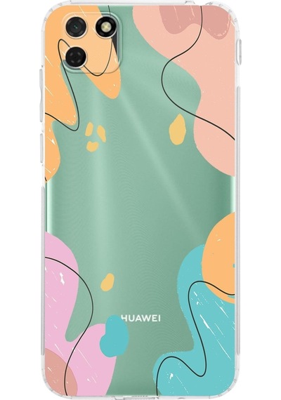 Huawei Y5 P Uyumlu Kamera Korumalı Kapak Karışık Renkler Tasarımlı Şeffaf Kılıf Şeffaf