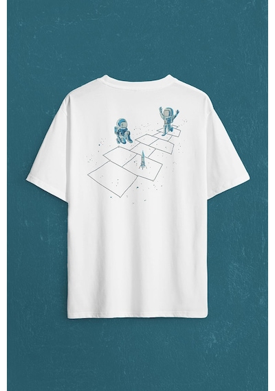 Astronot Dans Uzay Cosmos Space Galaksi Gezegen Sırt Ön Baskılı Oversize Tişört Unisex T-shirt 001