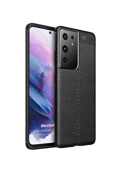 Microsonic Samsung Uyumlu Galaxy S21 Ultra Kılıf Deri Dokulu Silikon