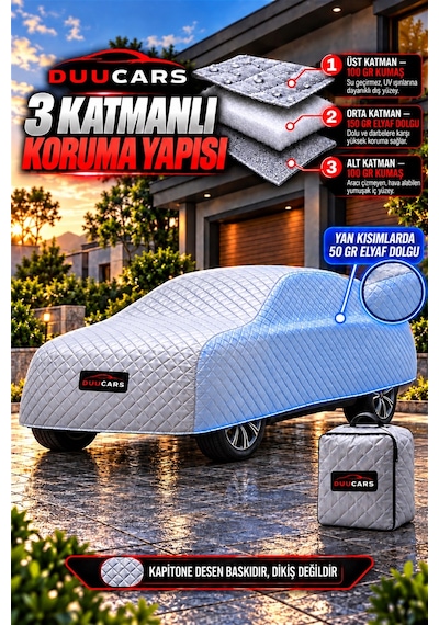 Bentley Continental Flying Spur Uyumlu 150 Gr Elyaf Dolgulu Dolu Ve Dış Etken Koruyucu Oto Branda - Gri Duucars