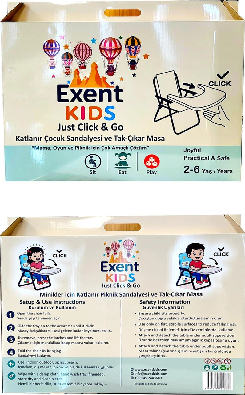Exent 2 6 Yaş, Katlanabilir Çocuk Sandalyesi Ve Masası Tak-çıkar Masa-yeşil Çok Renkli