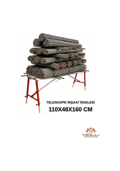 Alüminyum Gövdeli Çelik Ayaklı Teleskopik Katlanır İnşaat İskelesi - 400 Kg Taşıma Kapasitesi 110x48x160cm