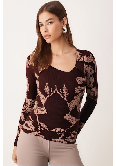 Armonika Kadın Kahve-bej Asimetrik Yaka Detaylı Bluz Arm-26k001046
