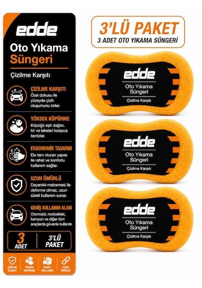 Edde Araba Araç Oto Yıkama Temizleme Süngeri 3 Adet Set Oto Detailing