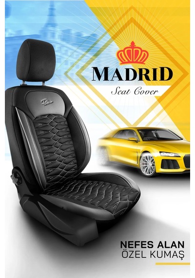 Siyah - Gri Panda Madrid Serisi File Kumaş Oto Koltuk Kılıfı - Tam Set