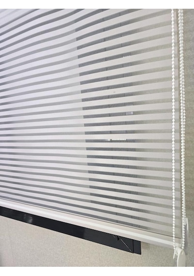 İnce Zebra Çizgili Çift Mekanizmalı Tül Ve Stor Perde Ts2025 Gri