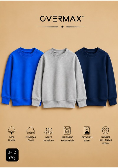 Overmax 3 Lü Çocuk Kapüşonsuz Sweatshirt Seti 3-12 Yaş Saks Mavi-gri-lacivert - 920220367 Saks Mavi-gri-lacivert Overmax 3 Lü Çocuk Kapüşonsuz Sweatshirt Seti 3-12 Yaş Saks Mavi-gri-lacivert - 920220367 Saks Mavi-gri-lacivert
