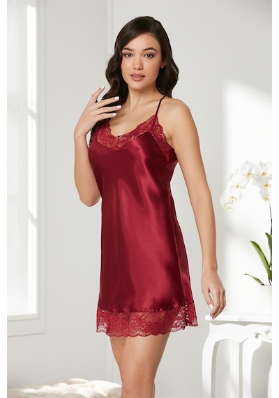 Pierre Cardin 870 Kadın İp Askılı Saten Gecelik-bordo Bordo