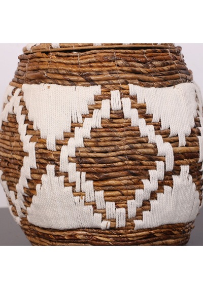 İskit Makrome Ve Doğal Abaka - Kapaklı Sepet 35x34 Cm Bej