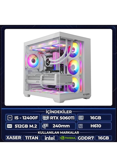 Xaser Thor X20 i5-12400F 16 GB 1 TB M.2 NVMe SSD 16 GB RTX5060TI Free Dos Masaüstü Oyuncu Bilgisayarı