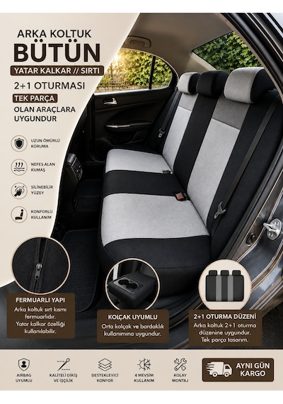 Renault Kadjar 2015-2022 Uyumlu Premium Tay Tüyü Oto Koltuk Kılıfı Airbag Uyumlu 2+1 Fermuarlı Kolçak Uyumlu