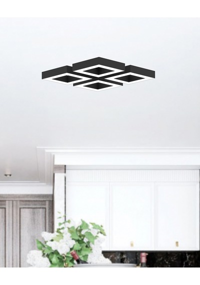 Diamante Siyah Kasa, Sarı Işık Modern Plafonyer Led Avize Siyah