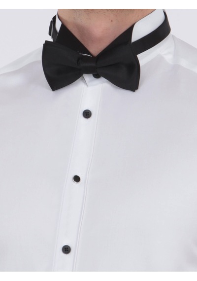 Kip Beyaz Düz Slim Fit Duble Manşet Ata Yaka Smokin Gömlek Beyaz