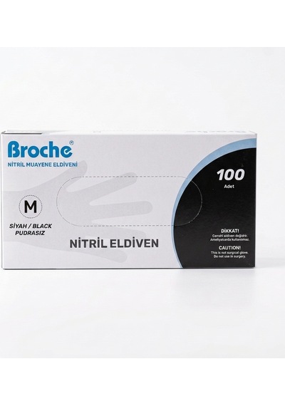 Broche Siyah Medium Pudrasız Nitril Dövme Eldiveni 100 Adet