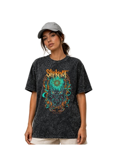 Slipknot Rock Metal Müzik Grubu Ön Baskılı Unisex Oversize Vintag Siyah