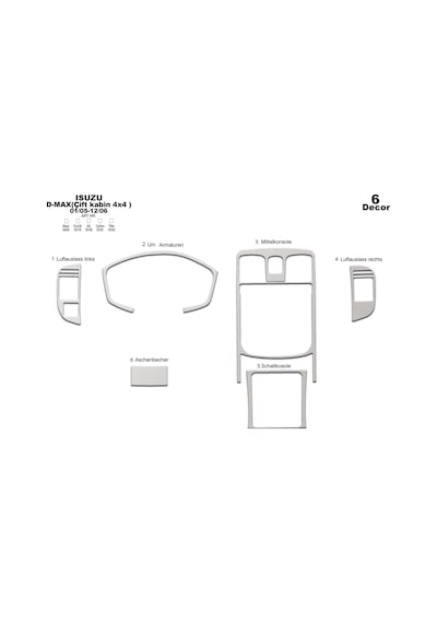 Isuzu D Max Çift Kabin 4x4 Konsol-torpido Kaplama 2005-2006 6 Parça-alüminyum Alüminyum