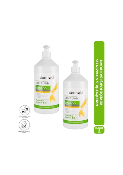 Dermokil Prebiyotik & Vitamin B5 Kepeğe Karşı Şampuan 1 Litre X 2 Adet Tüm Saç Tipleri