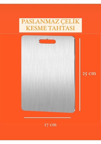 Paslanmaz Çelik Kesme Tahtası 17x25 Cm 1 Adet Çelik Gri Diğer