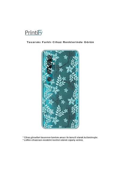 Huawei Y6 Pro 2019 Kamera Korumalı Kapak Floral Su Yeşili Tasarımlı Şeffaf Kılıf