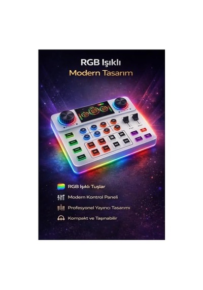Canlı Yayın Ses Kartı Bluetooth Podcast Ses Mikseri, 12 Ses Efekti Ve Voice Changer Özellikli, 3.5mm Stereo Çıkışlı, 800mah Bataryalı Ses Kartı Tiktok Youtube Yayın Ve Podcast İçin