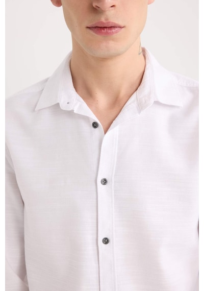 DeFacto Slim Fit Dar Kesim Pamuklu Basic Düz Uzun Kollu Beyaz Gömlek A4644AX25SPWT34