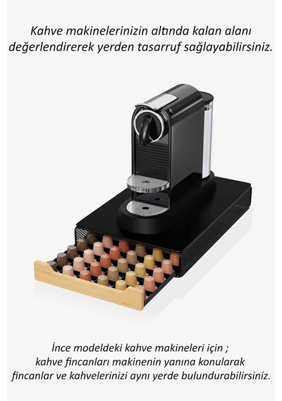 Siyah Kahve Kapsül Standı Nespresso  Kapsül Uyumlu. Tek Ebat Ayarlanabilir Dimi Yok
