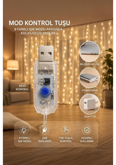 Delux Serisi Romantik Lamba Gece Lambası Perde Led Işık 3x3 Metre Lw7 Gün Işığı