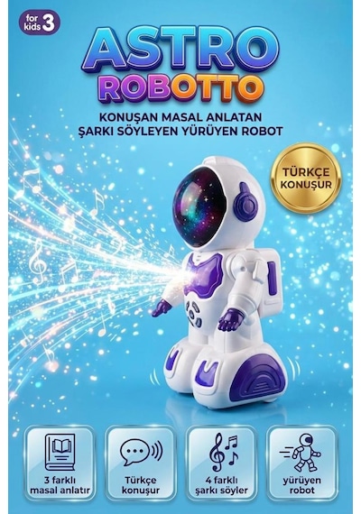 Türkçe Konuşan Sesli Işıklı Müzikli 4 Farklı Şarkı 3 Farklı Masal Söyleyebilen Yürüyen Oyuncak Robot